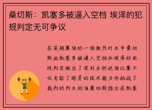 桑切斯：凯塞多被逼入空档 埃泽的犯规判定无可争议